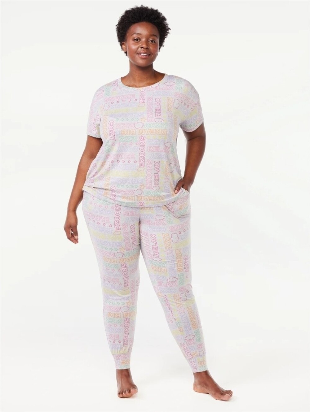 Plus Size 2X Gray Dream Big Snooze Knit Pajama Set Jogger Pants Pockets New